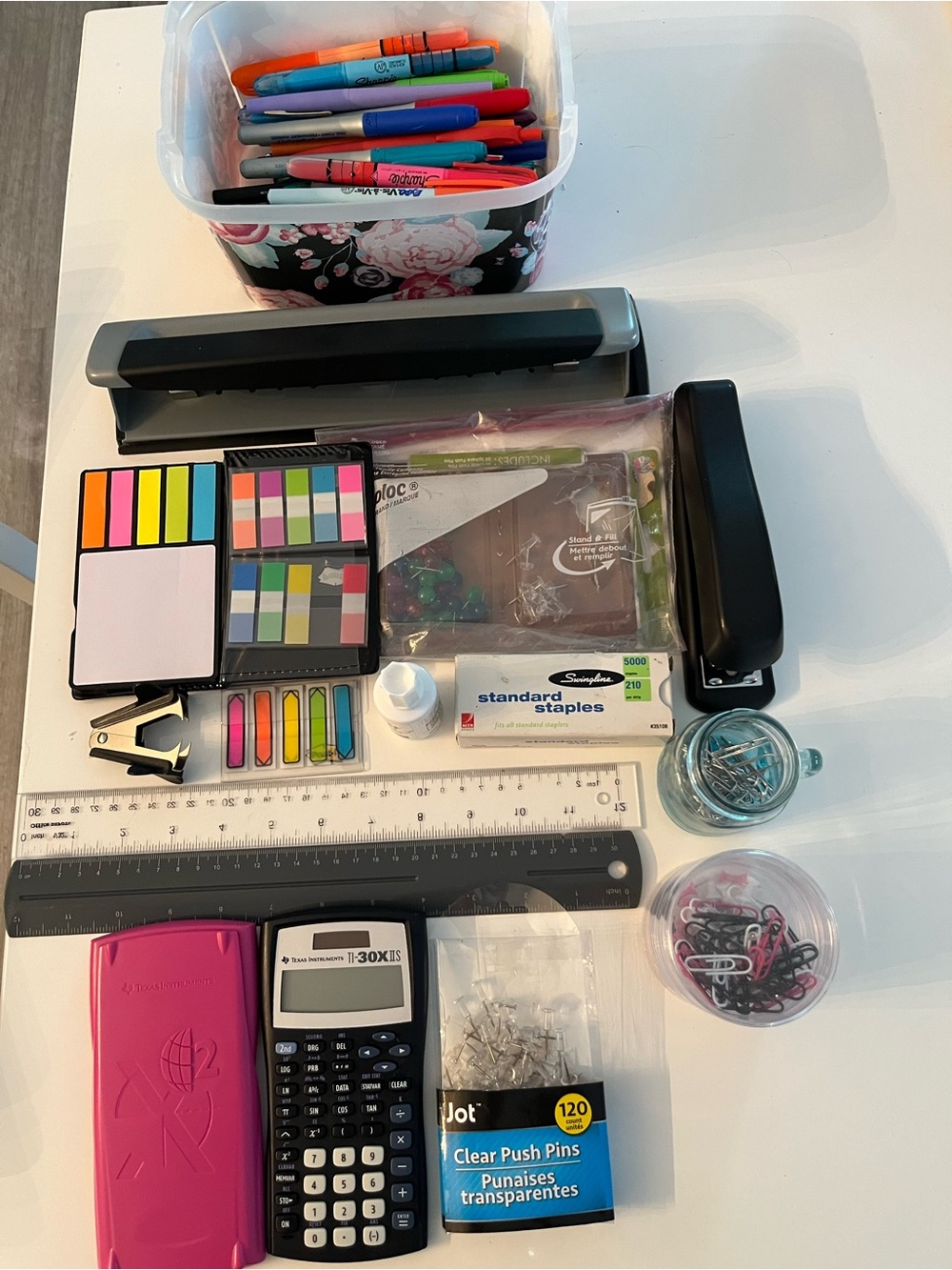 Assorted school/office  Desk Supplies Bundle - Pink, Black, Clear